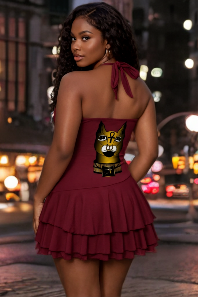 Golden Bastet Enlightenment Ruffle Mini Dress