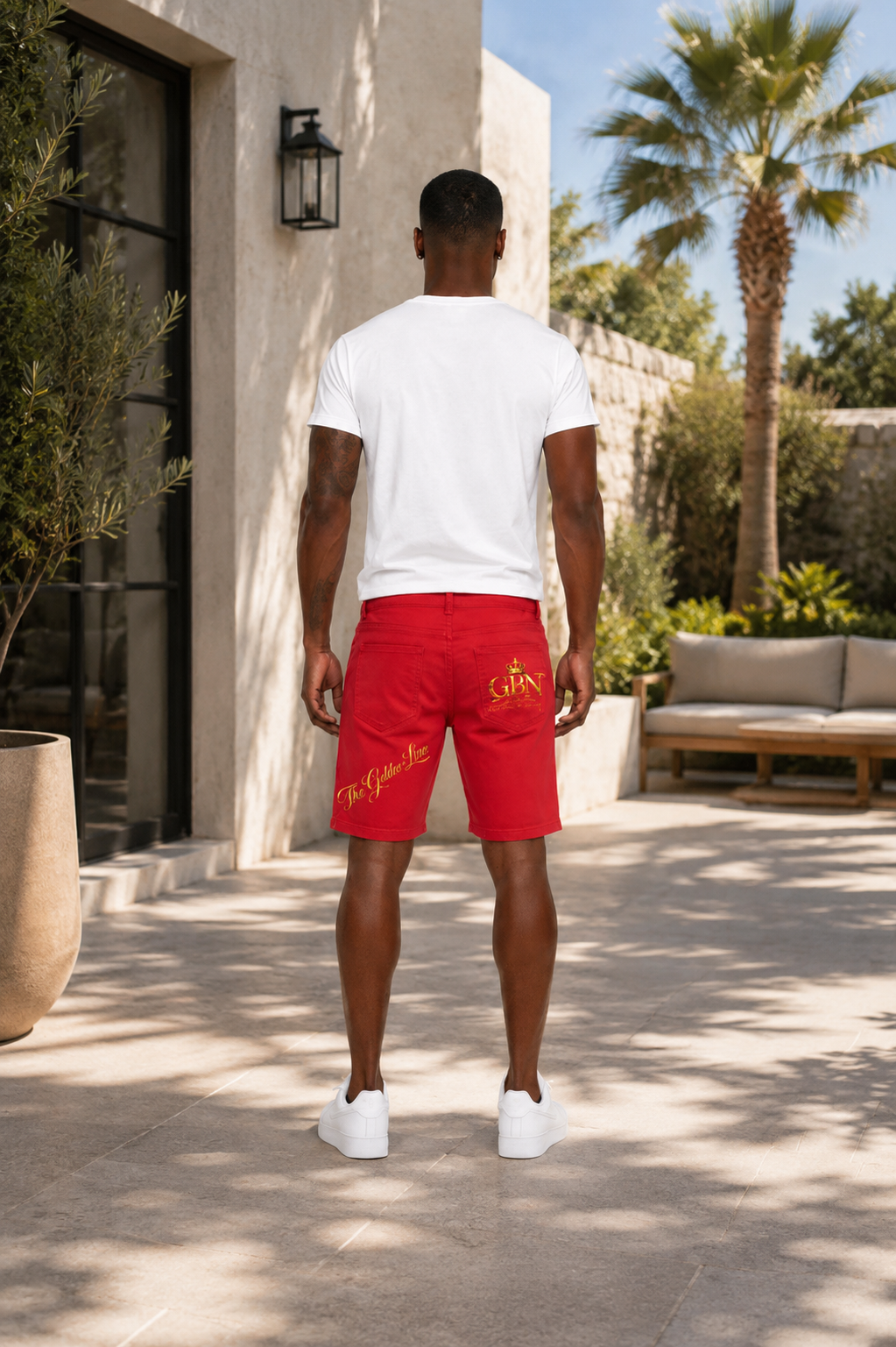 The Golden Line “Crimson Legacy” Distressed Denim Shorts