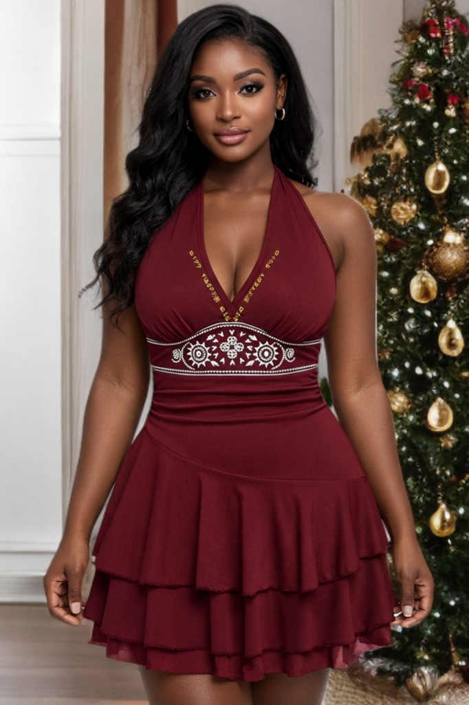 Golden Bastet Enlightenment Ruffle Mini Dress