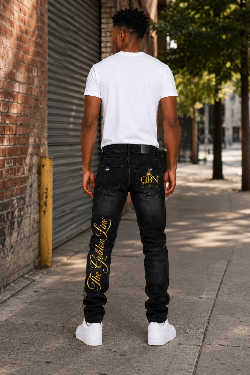 The Golden Line Black & Yellow Distressed Denim Jeans