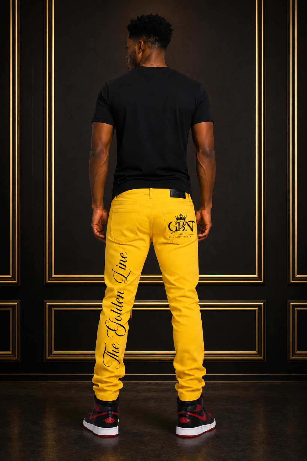 Men’s Yellow Distressed Stacked Jeans – The Golden Line Designer Streetwear Denim