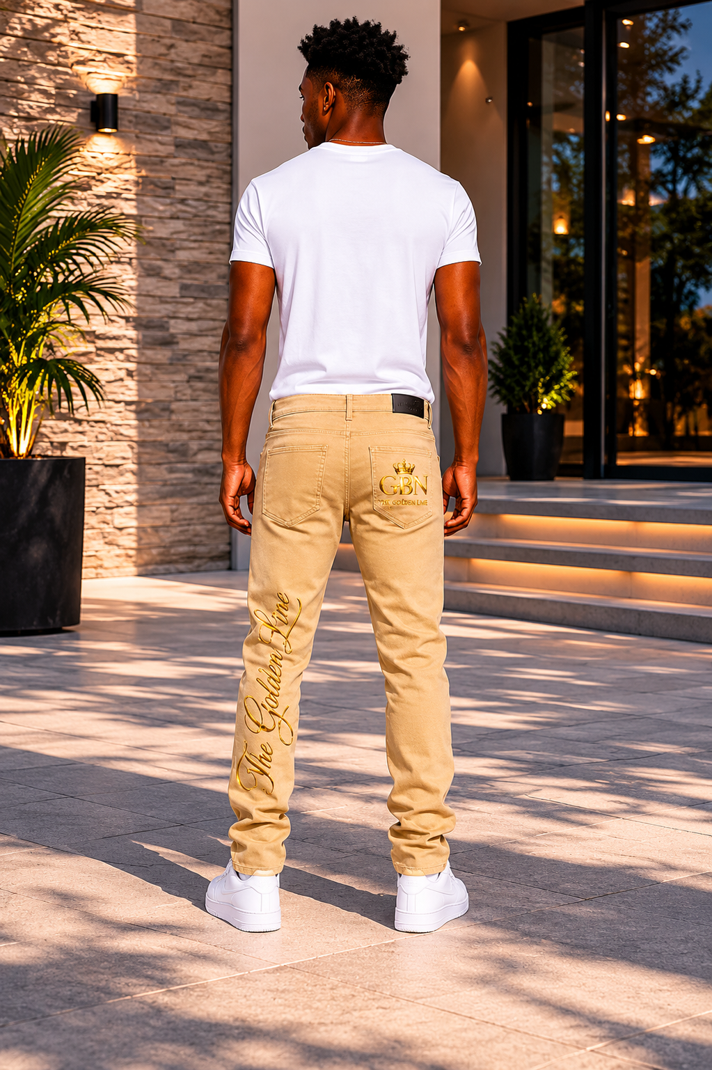 The Golden Line “Golden Dynasty” Distressed Khaki Denim Jeans