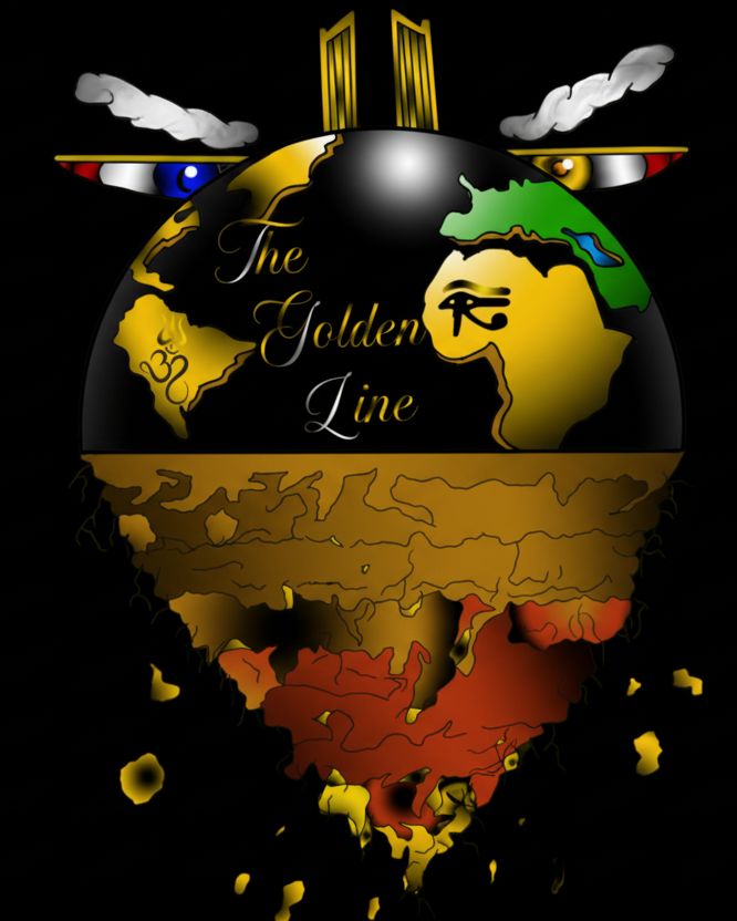Logo with 'The Golden Line' text and colorful design elements on a white background