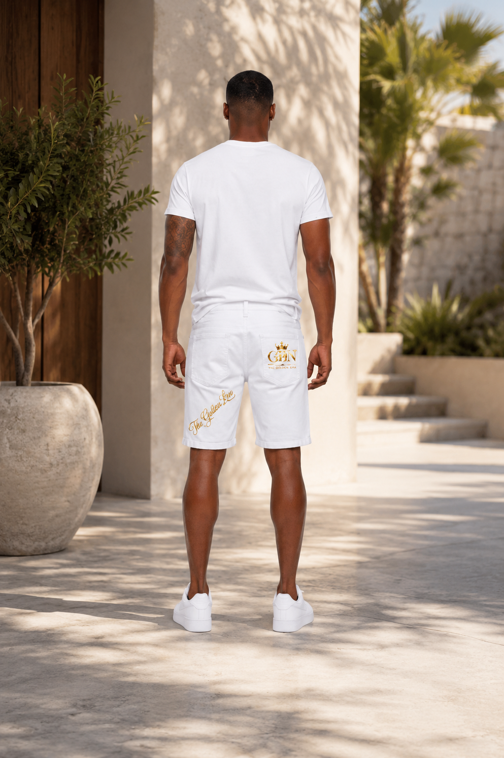 The Golden Line “Ivory Prestige” Distressed Denim Shorts