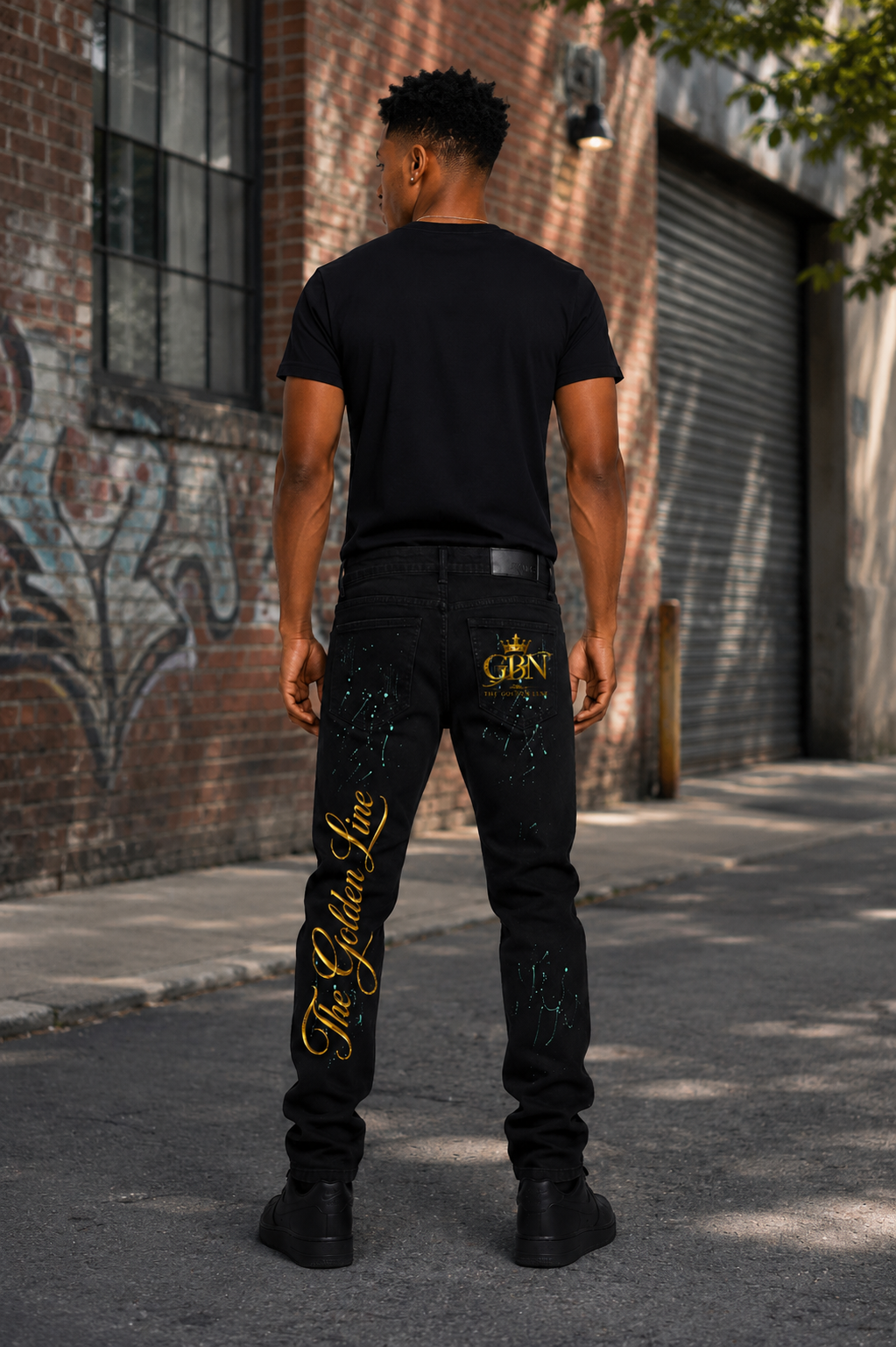 The Golden Line “Emerald Ascension” Distressed Black Denim Jeans