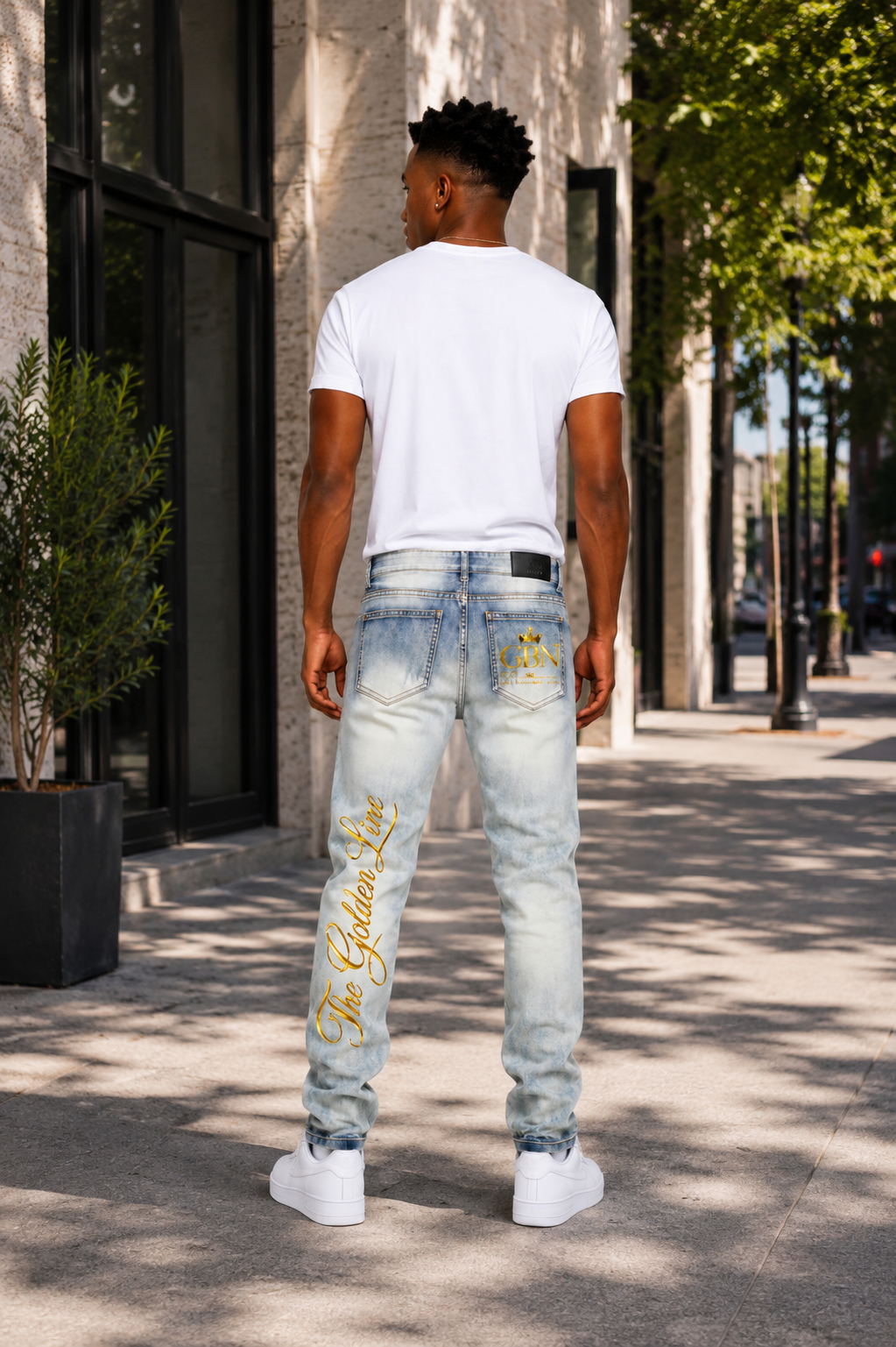 The Golden Line Men’s Light Wash Distressed Denim Jeans – Premium Streetwear Slim Fit Jeans