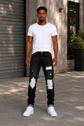 The Golden Line Black & Yellow Distressed Denim Jeans
