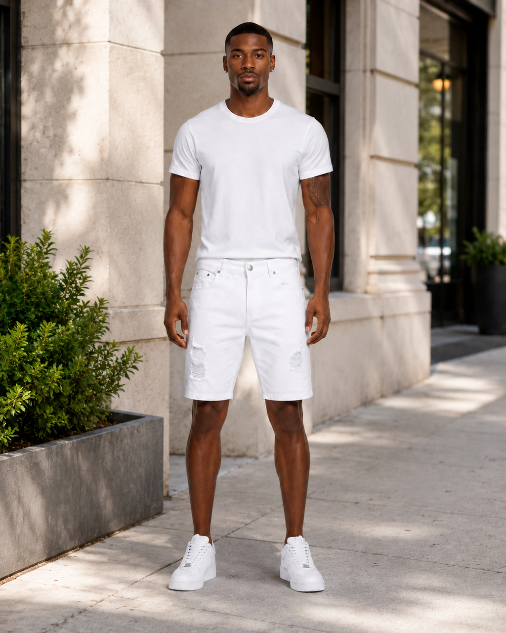 The Golden Line “Ivory Prestige” Distressed Denim Shorts