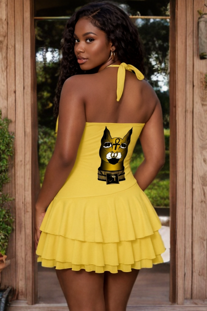 Golden Bastet Enlightenment Ruffle Mini Dress