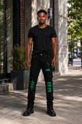 The Golden Line “Emerald Ascension” Distressed Black Denim Jeans